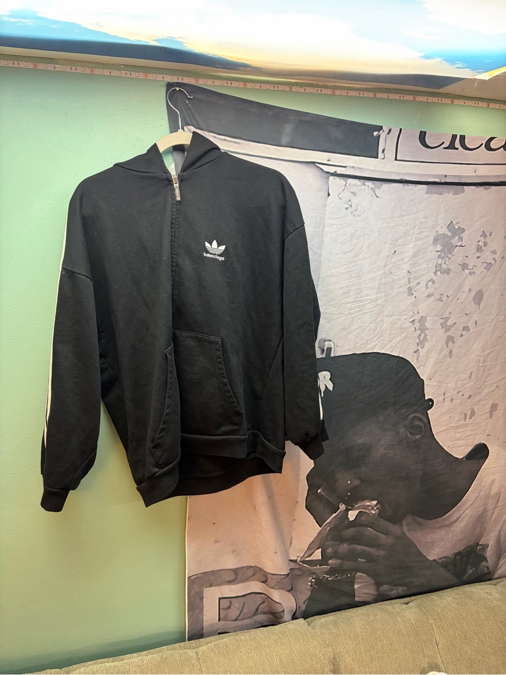 Balenciaga Adidas Black Zip-Up Hoodie Sweater